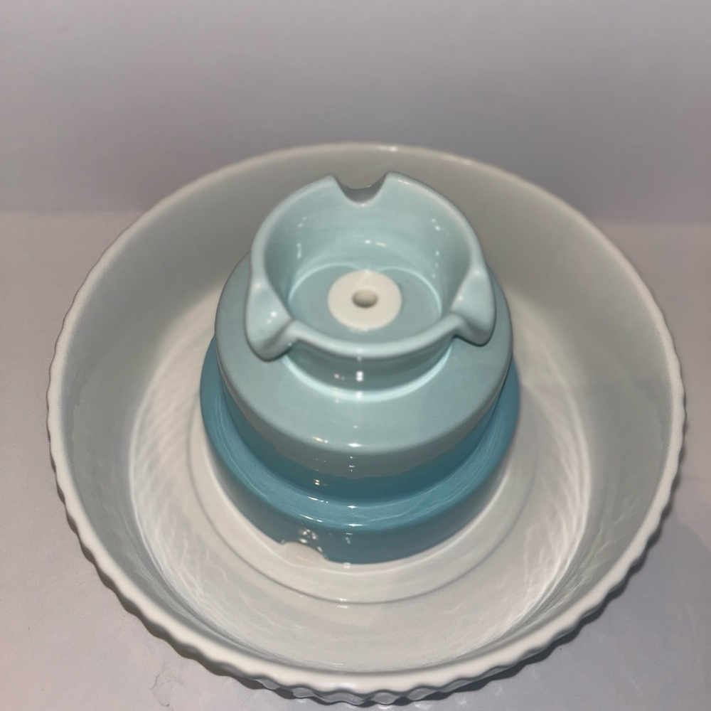 SOLD on FB Marketplace- White and Blue Ceramic Pet Fountain